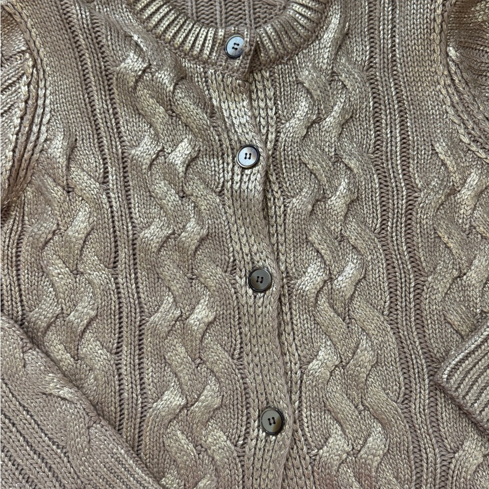 Zara Metallic Gold Cable Knit Cardigan - Picture 2 of 4